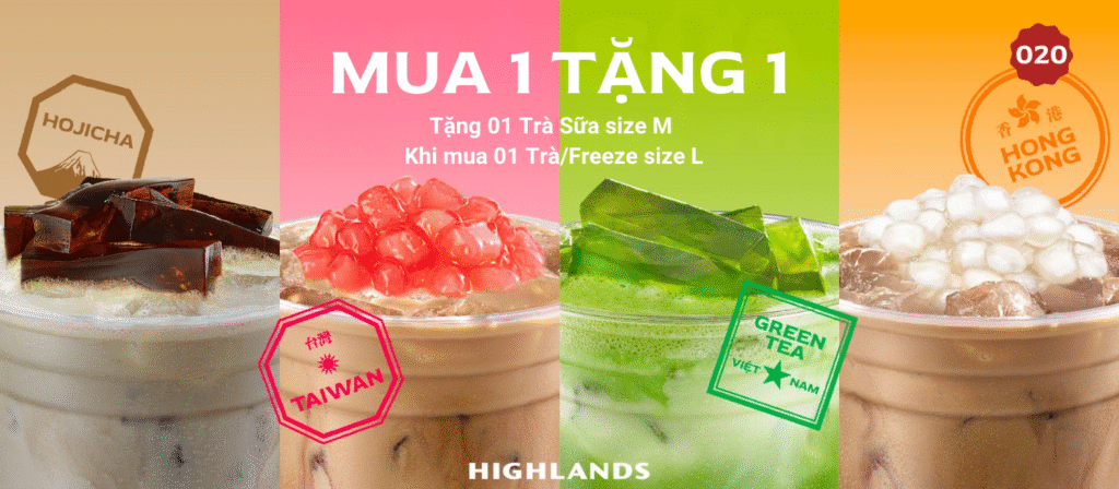 Mã giảm giá highlands mua 1 tặng 1